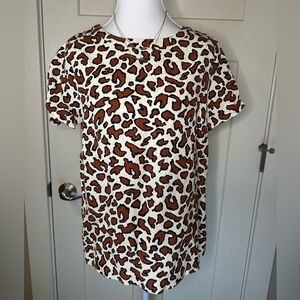 Ann Taylor Factory Leopard Print Linen Blend Blouse | Small